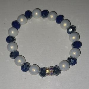Elegant Blue and White Beaded Bracelet
